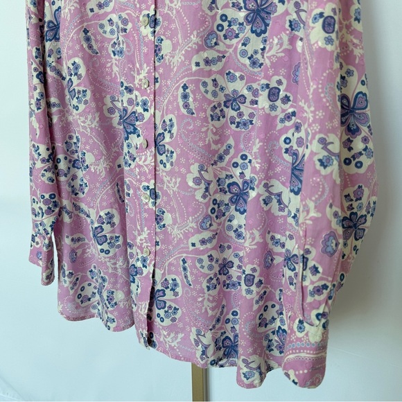 Talbots Women's Plus 2X Floral Cotton Blouse Long Sleeve Collared Button Down - Picture 5 of 13